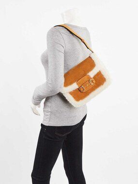 Gucci Light Brown Suede and Shearling Horsebit 1955 Small Bag
